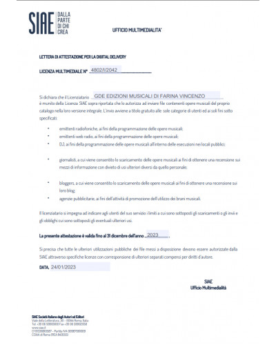 Lettera attestazione SIAE